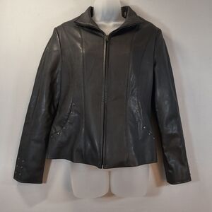 Colebrook Classics Women's Black Faux Leather Silver Studded Jacket Size - S